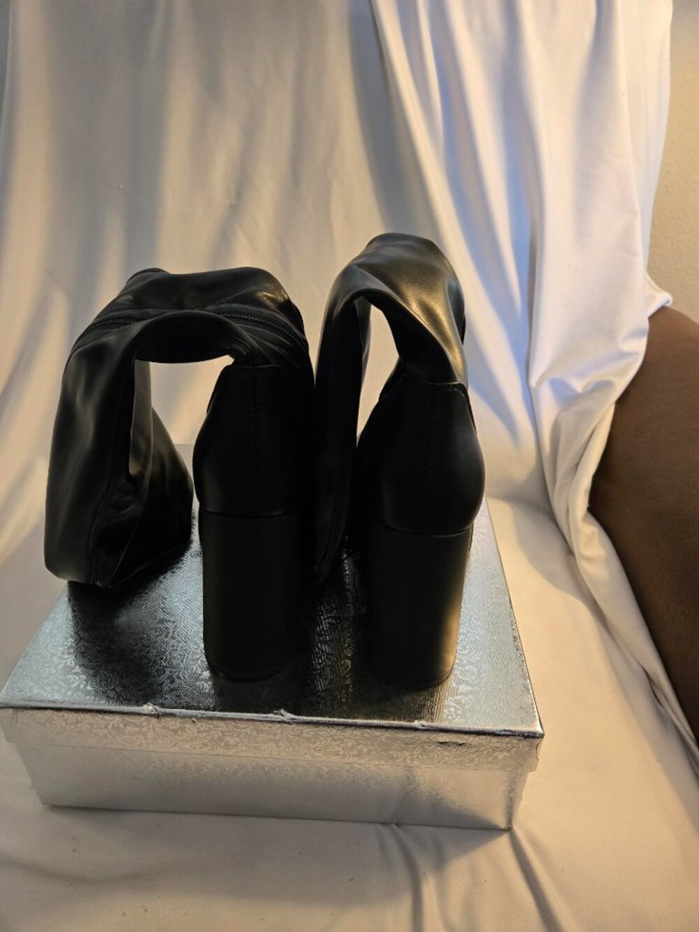 Platform Women's Shoes Stretch Side Zip Block Heels Knee High Boots Pumps S 6.5 - Picture 7 of 10